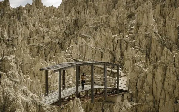 Valle de la Luna: the wooden bridge over the clay formations